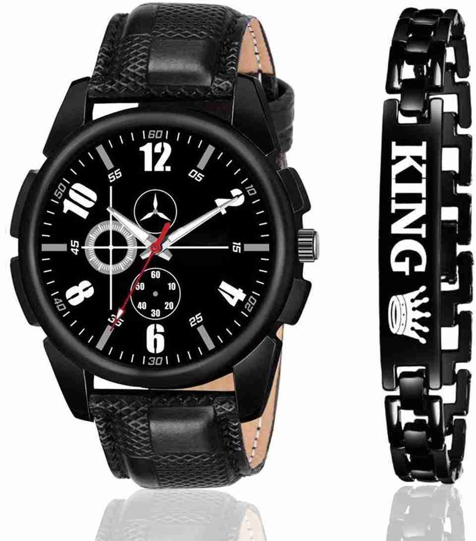 Genuine Leather Analog Quartz Sports Watch Water Resistant Black Colour