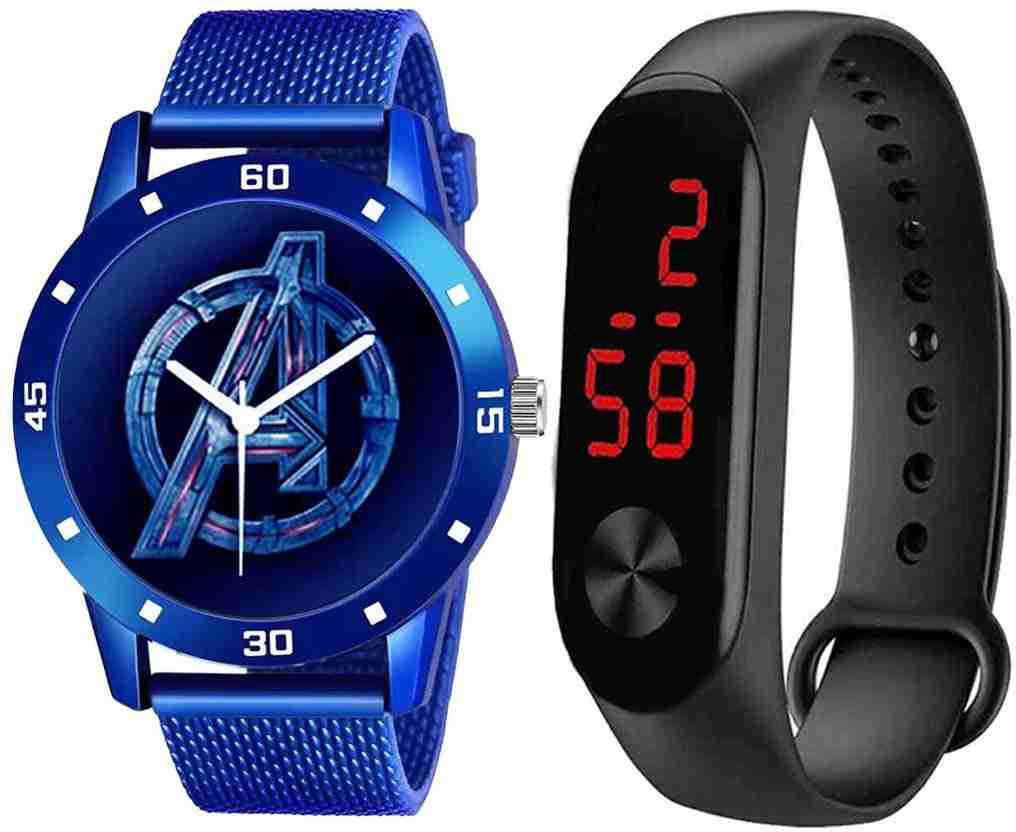 Silicone Analog-Digital Quartz Sports Watch Water Resistant Blue::Black Colour