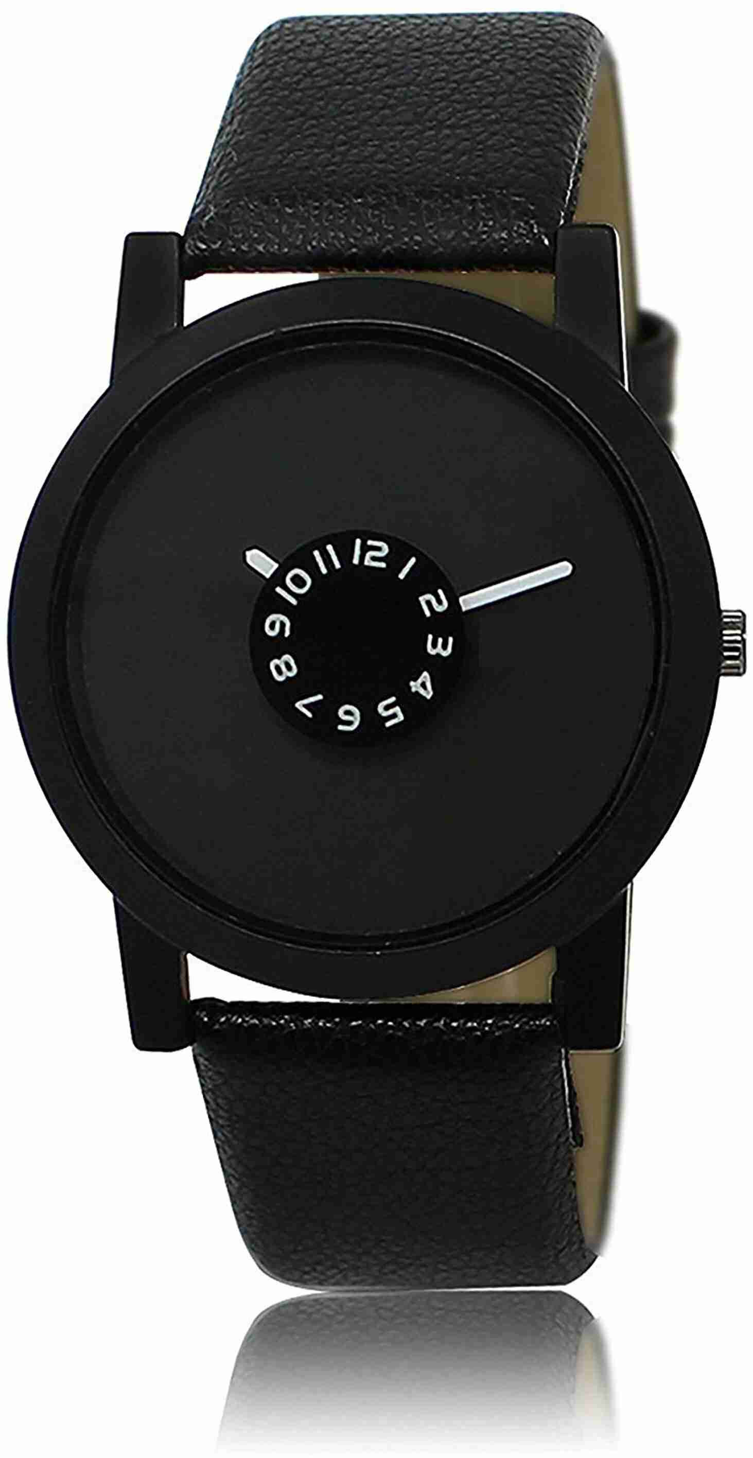 Genuine Leather Analog Quartz Sports Watch Water Resistant Black Colour