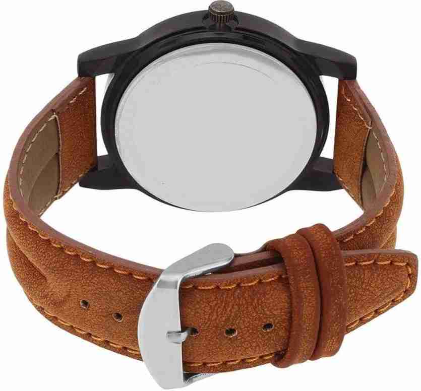 Genuine Leather Analog Quartz Sports Watch Water Resistant Brown Colour