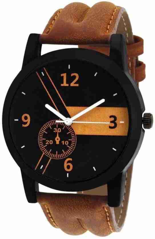 Genuine Leather Analog Quartz Sports Watch Water Resistant Brown Colour