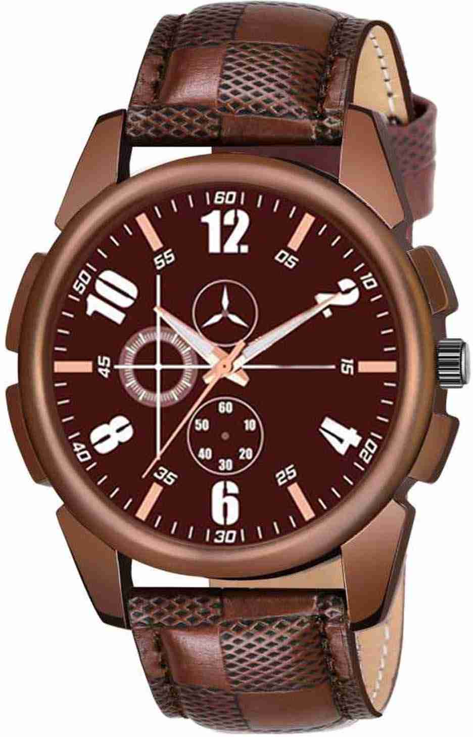 Genuine Leather Analog Quartz Sports Watch Water Resistant Brown Colour