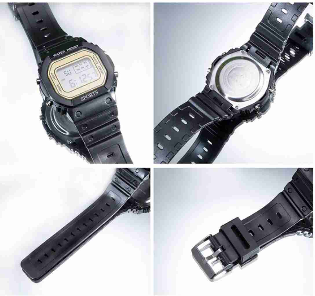 Silicone Digital Digital Sports Watch Water Resistant Black::White Colour