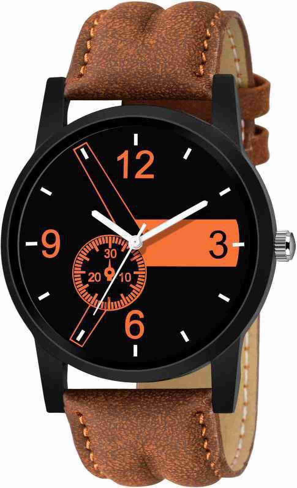 Genuine Leather Analog Quartz Sports Watch Water Resistant Brown Colour