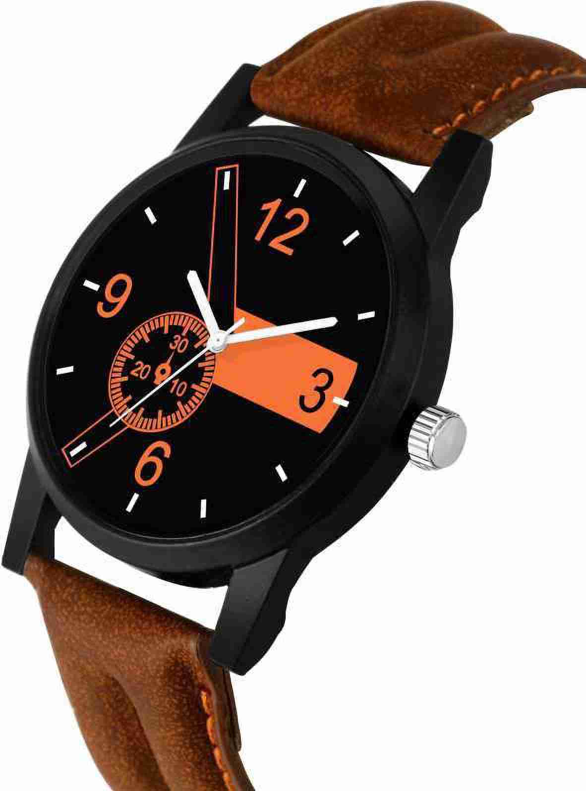 Genuine Leather Analog Quartz Sports Watch Water Resistant Brown Colour