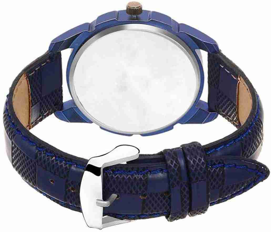 Genuine Leather Analog Quartz Sports Watch Water Resistant Blue Colour