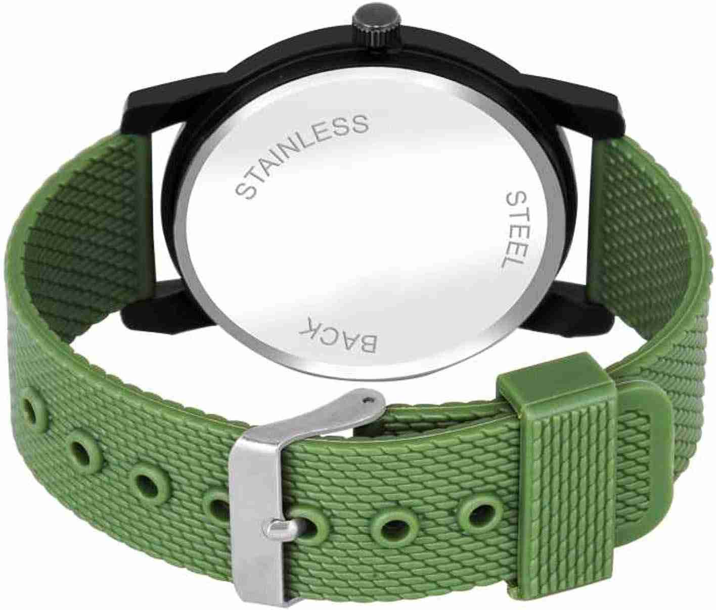 Silicone Analog Quartz Sports Watch Water Resistant Green Colour