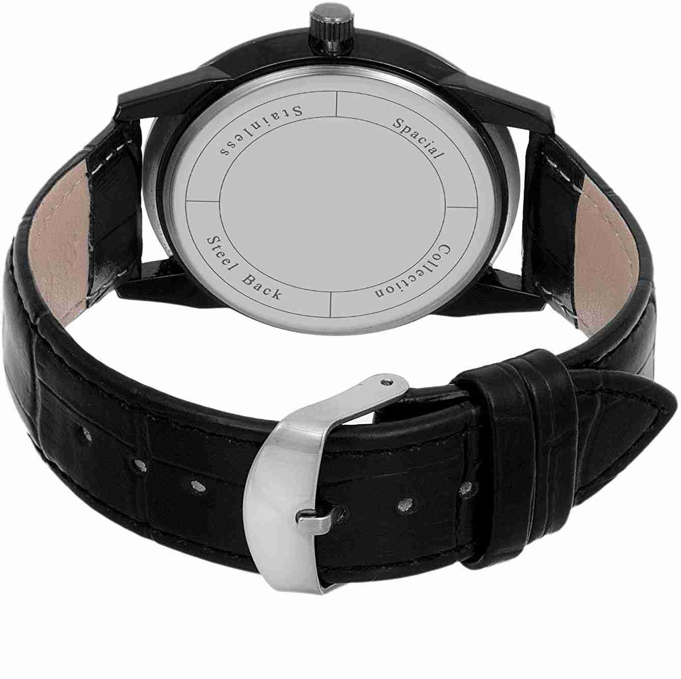 Genuine Leather Analog Quartz Sports Watch Water Resistant Black Colour