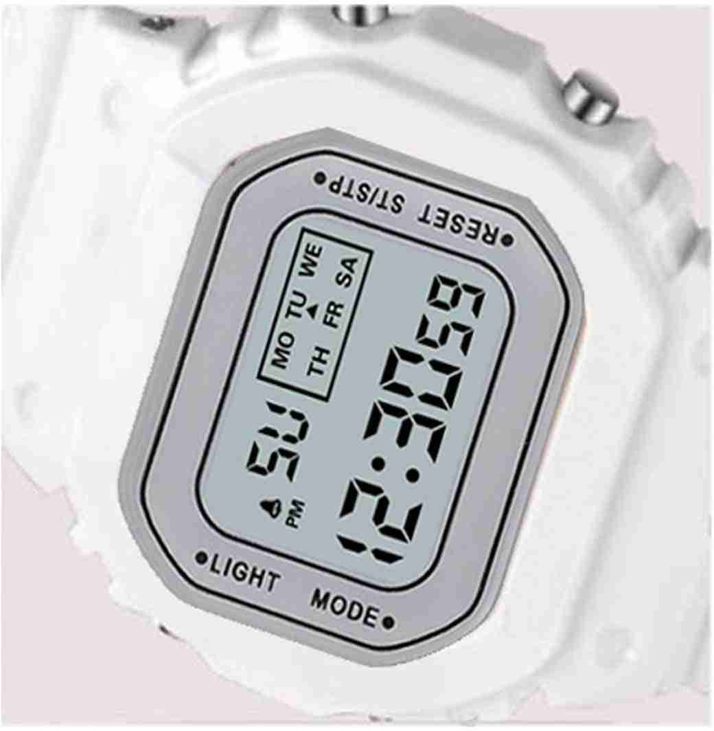 Silicone Digital Digital Sports Watch Water Resistant White Colour