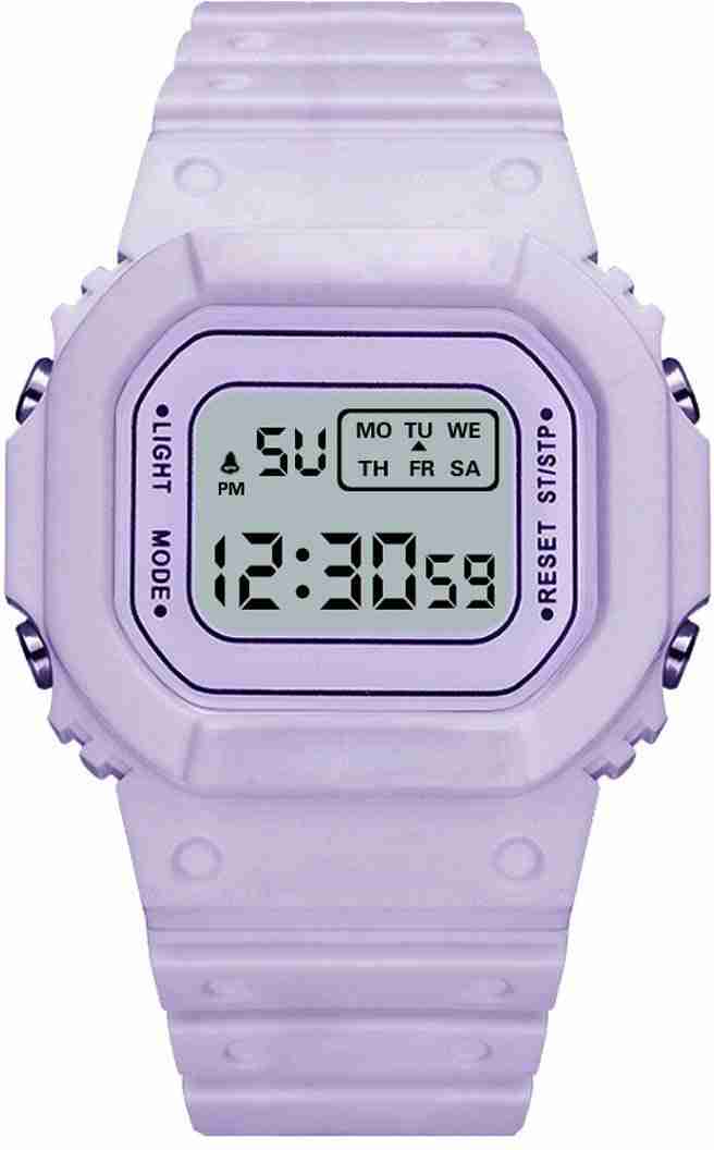 Silicone Digital Digital Sports Watch Water Resistant Purple::Black Colour