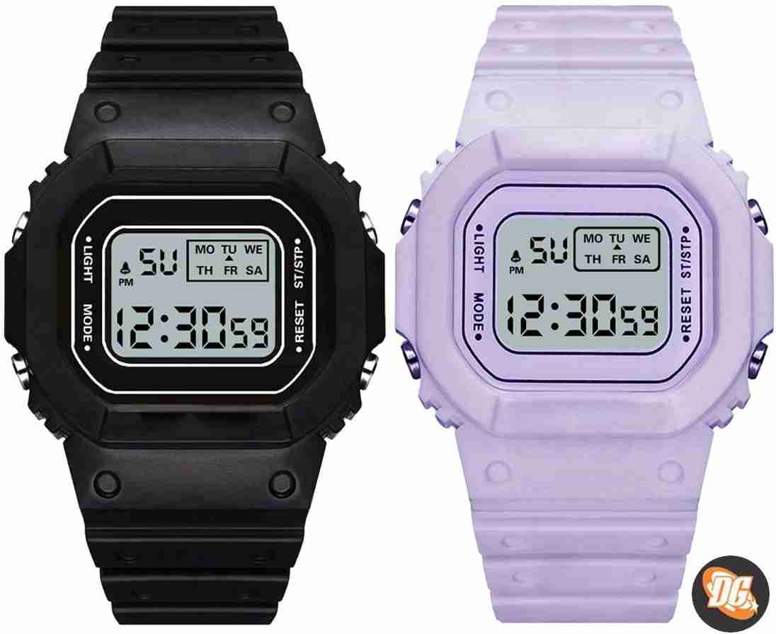 Silicone Digital Digital Sports Watch Water Resistant Purple::Black Colour