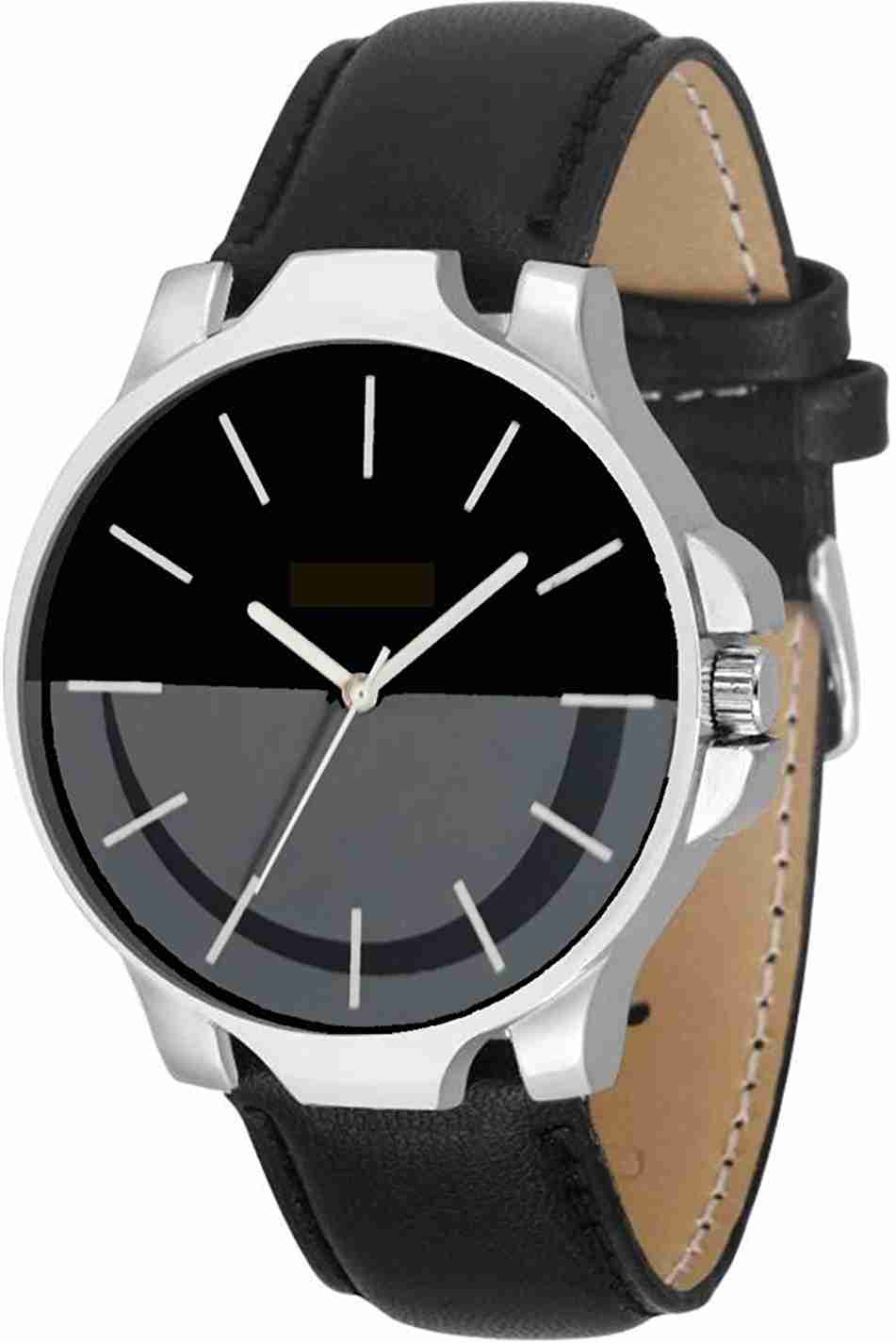 Genuine Leather Analog Quartz Sports Watch Water Resistant Black Colour