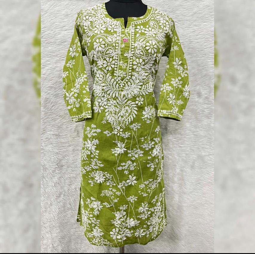 Lucknowi Chikankari Handwork (Ghas Patti) Mul Cotton Printed Kurti