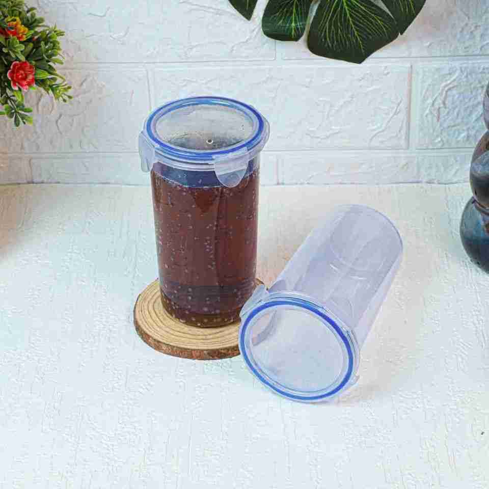 Lock and Seal Plastic Glass with lid Set of 2 Transparent Tumbler 450ml airtight Container Leakproof Storage