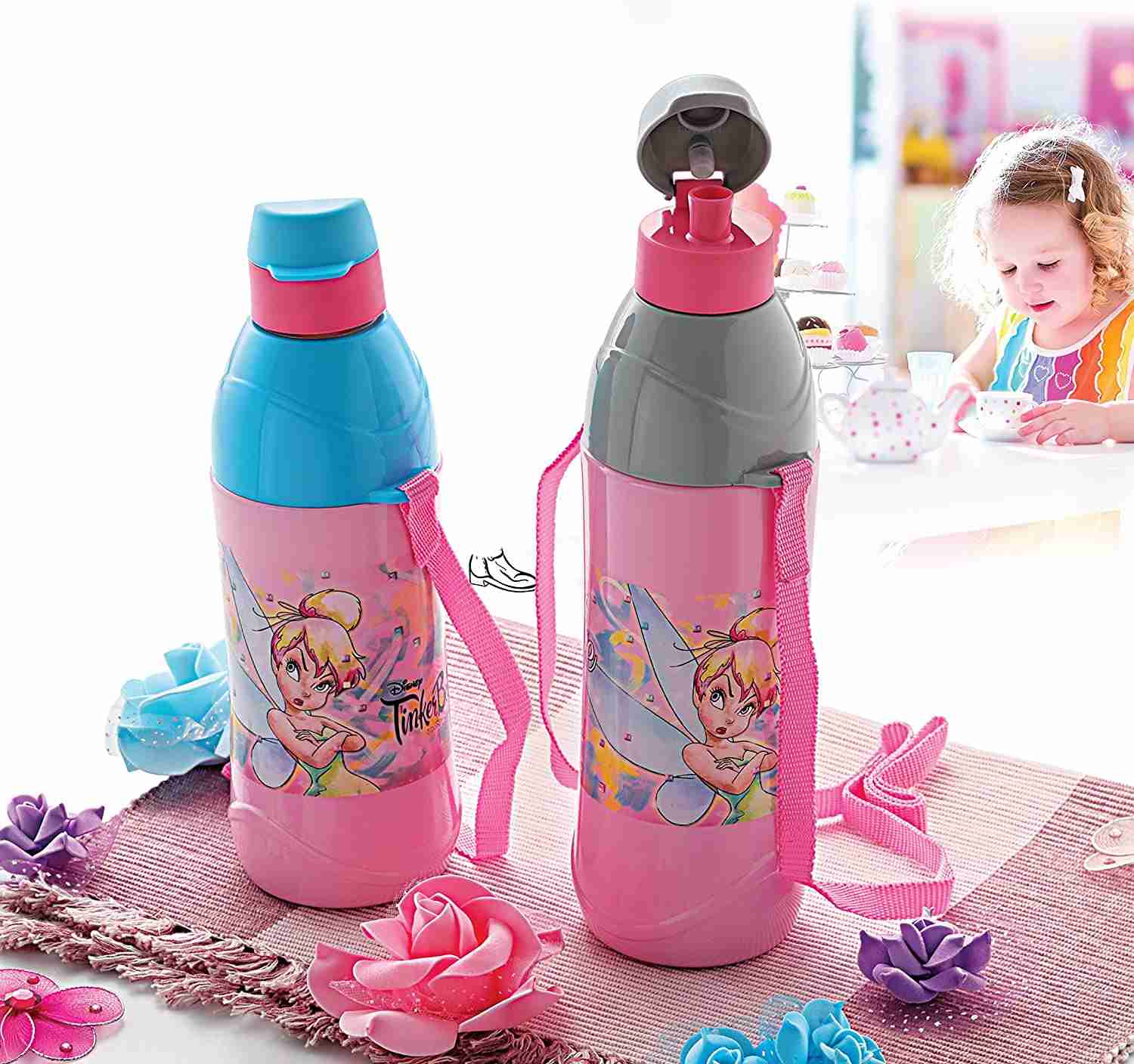 Cello Puro Junior Tinker Bell Plastic Water Bottle 400ml (Grey), Set of 1