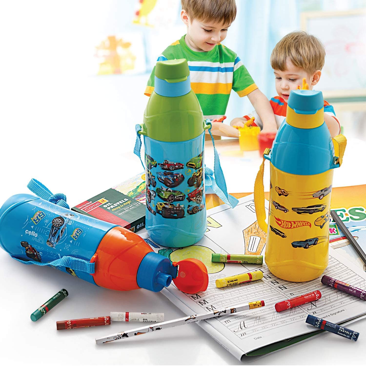 Cello Puro Junior Hot Wheel Insulated Water Bottle, Set of 3, Color May Vary, 400ML