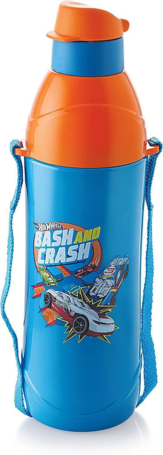 Cello Puro Junior Hot Wheel Print Plastic Water Bottle, 400ml, Dark Blue, Set of 1