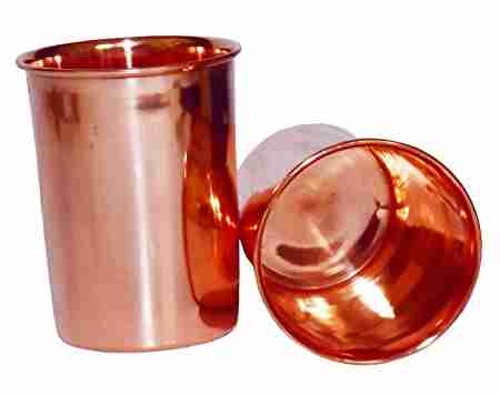 KS Pure Copper Plain Glass Cup/Tumbler, 300 ML, Brown - Set of 2 