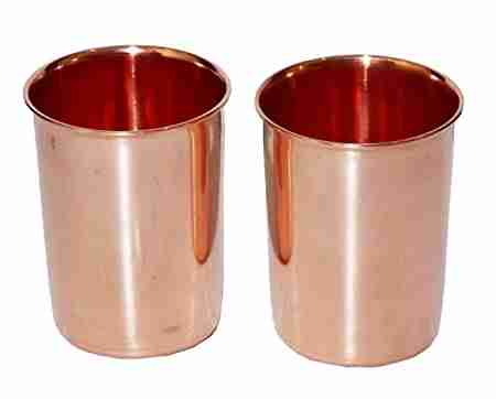 KS Pure Copper Plain Glass Cup/Tumbler, 300 ML, Brown - Set of 2 