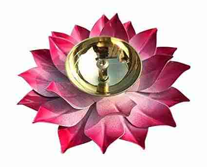 SHAH Enterprises Decor Brass & Iron Lotus Shape Akhand Diya RED Color