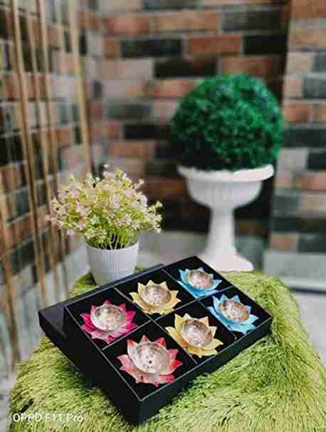 WithAgain Brass Diyas for Pooja Room Lotus Shape Set of 6 with Gift Box Akhand Jyot Diya Deepak Set for Diwali Festival Gift Item Size 3 inche 