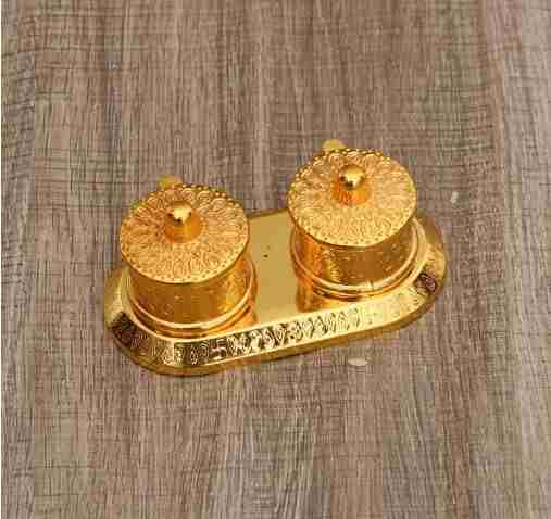WithAgain Golden Metal Kumkum Holder or Kumkum Box for Gifting, Pooja, Thali, Mandir, Home, Temple, Gifting 