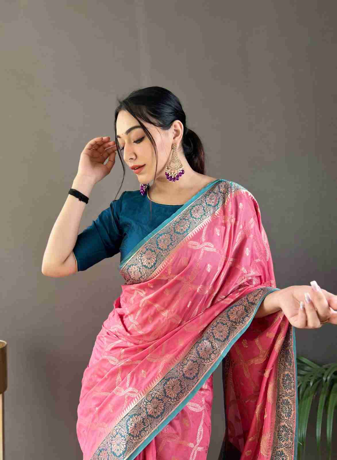 Beautiful silk saree with all over butties 