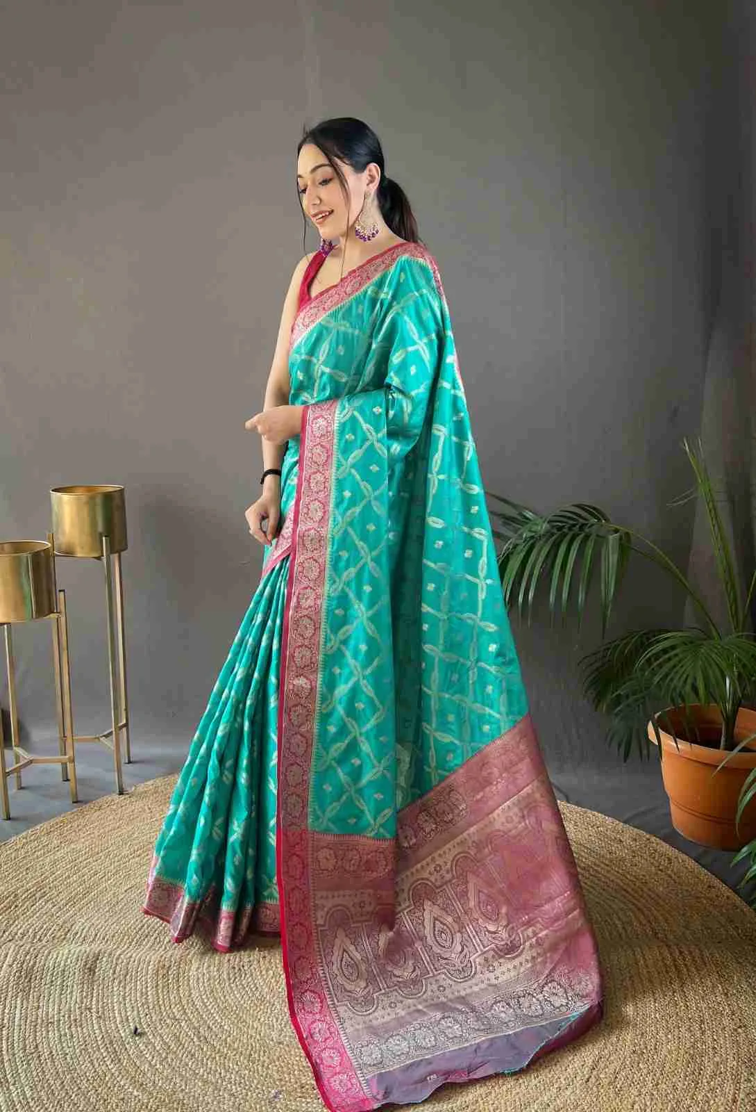 Beautiful silk saree with all over butties