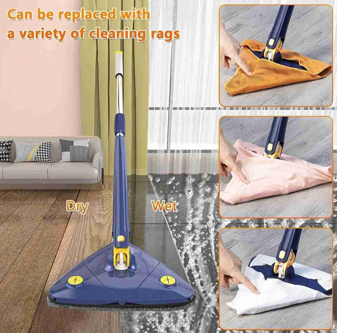 360° Rotatable Multi Functional Rotatable Triangle Mop with Long Handle Push-Pull Squeezing Cleaning Mop Dry & Wet Mop for Floor Windows Ceiling