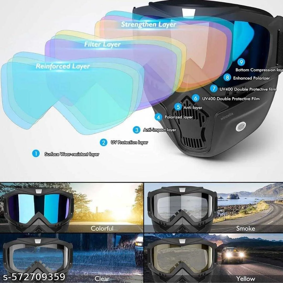 Motorcycle Goggle mask Anti Scratch UV Protective Face Mask, Bike Riding Goggles Mask with Detachable Face Mask |