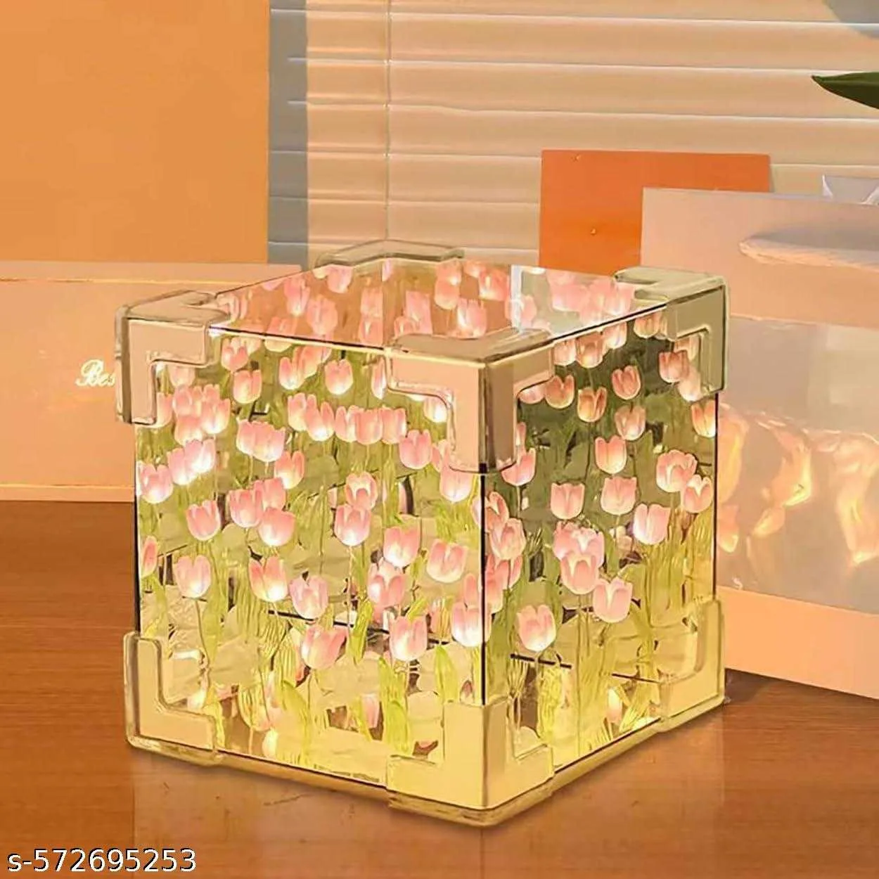 "Tulip Cube Mirror Lamp – LED Decorative Flower Light for Home & Gifts"