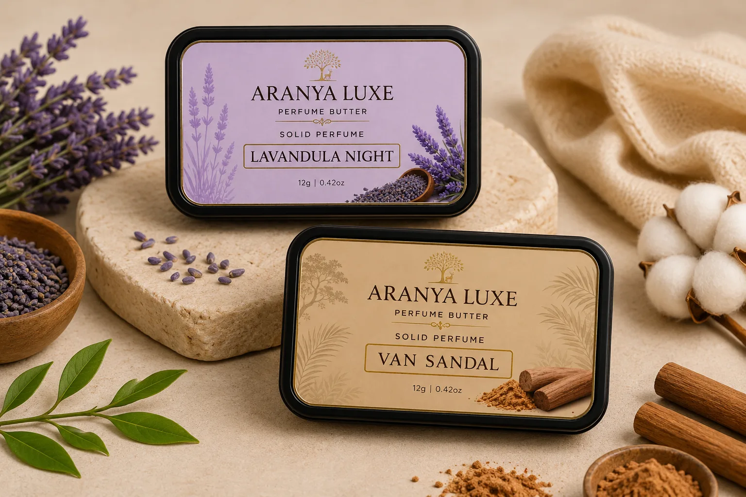ARANYA LUXE LavanSandal Solid Perfume | Long Lasting Unisex Perfume Balm 12g PAKC OF 2