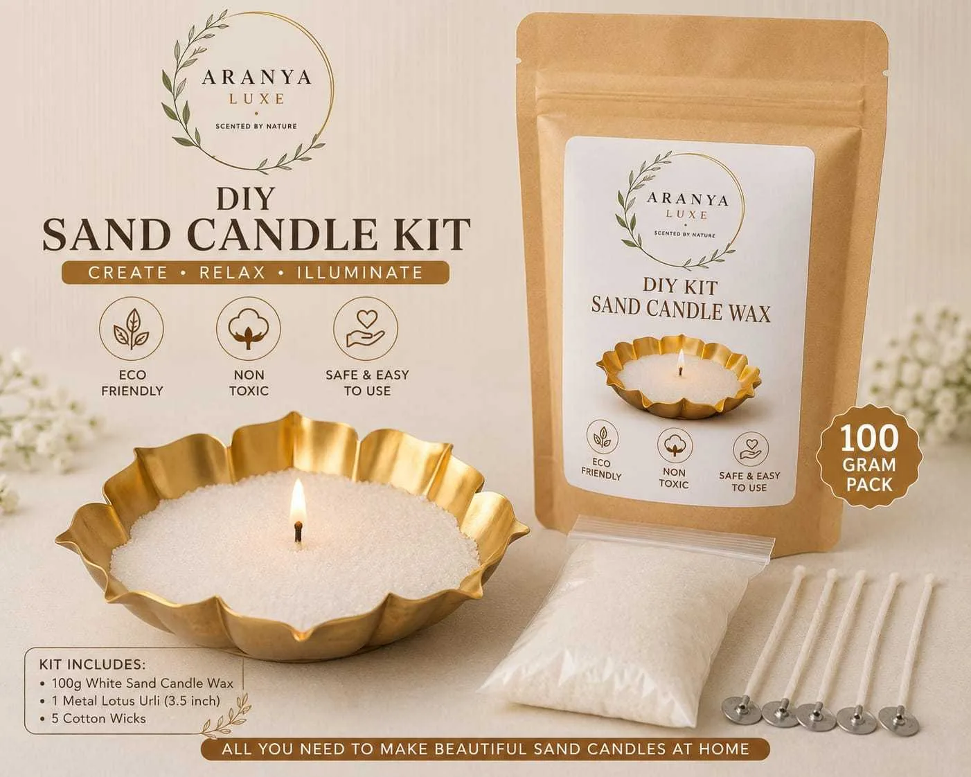 ARANYA LUXE Sand Candle with FREE 5 Wicks 100g |