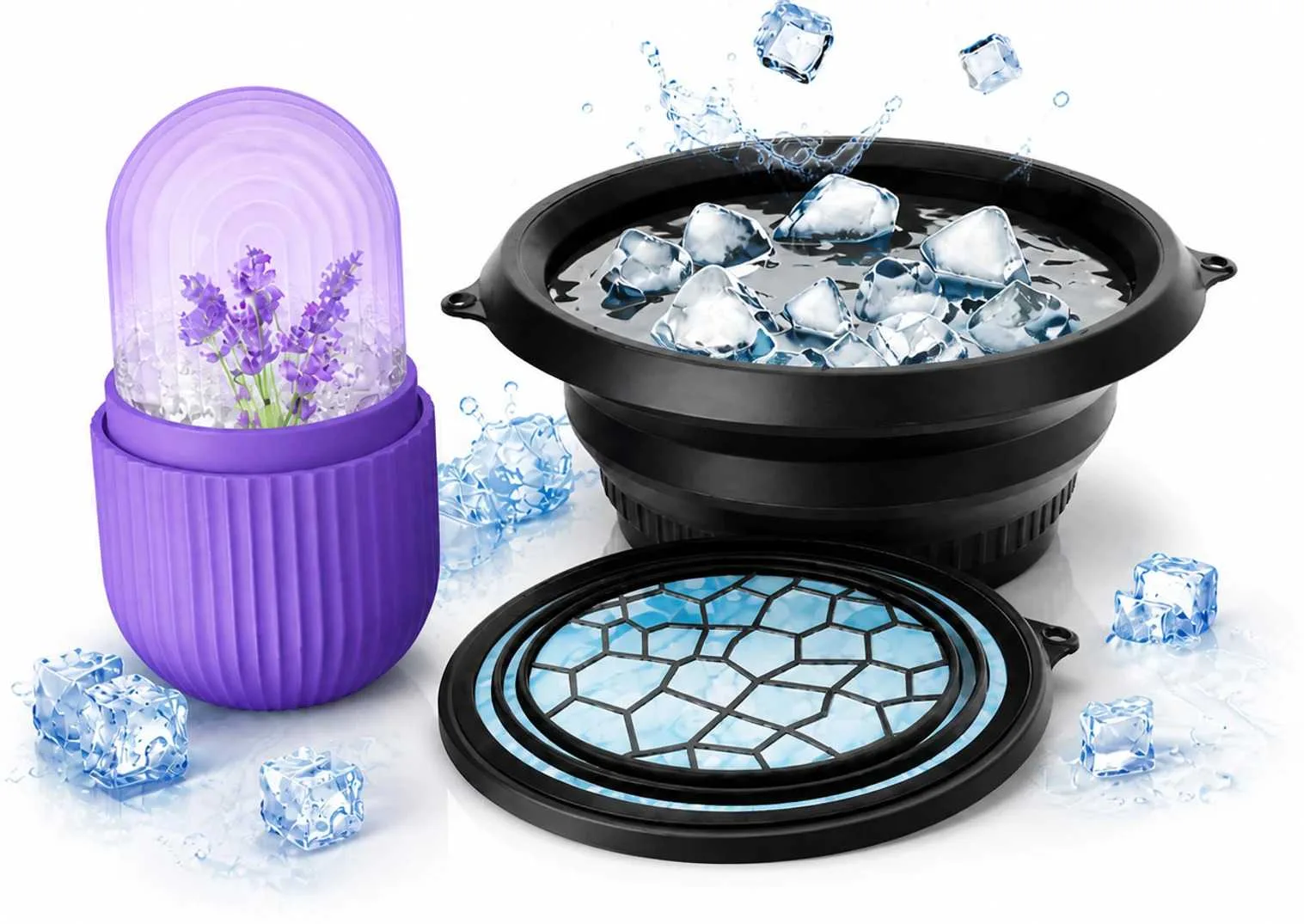 Ice Roller & Ice Cube Tray Combo | 2-in-1 Facial Cooling Massager